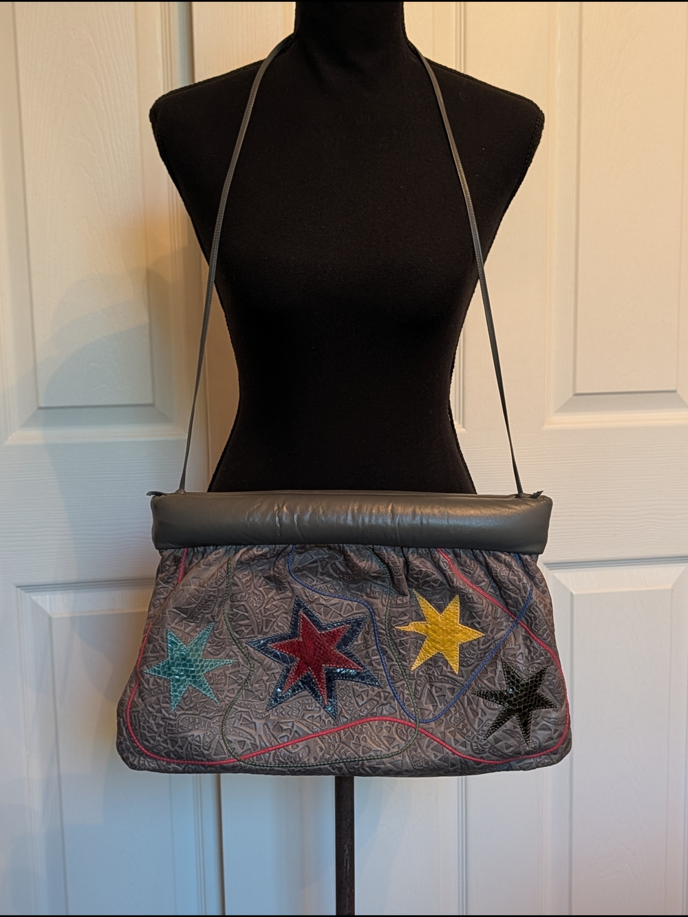Vintage 80s Quilted Gray Star  Shoulder Bag
